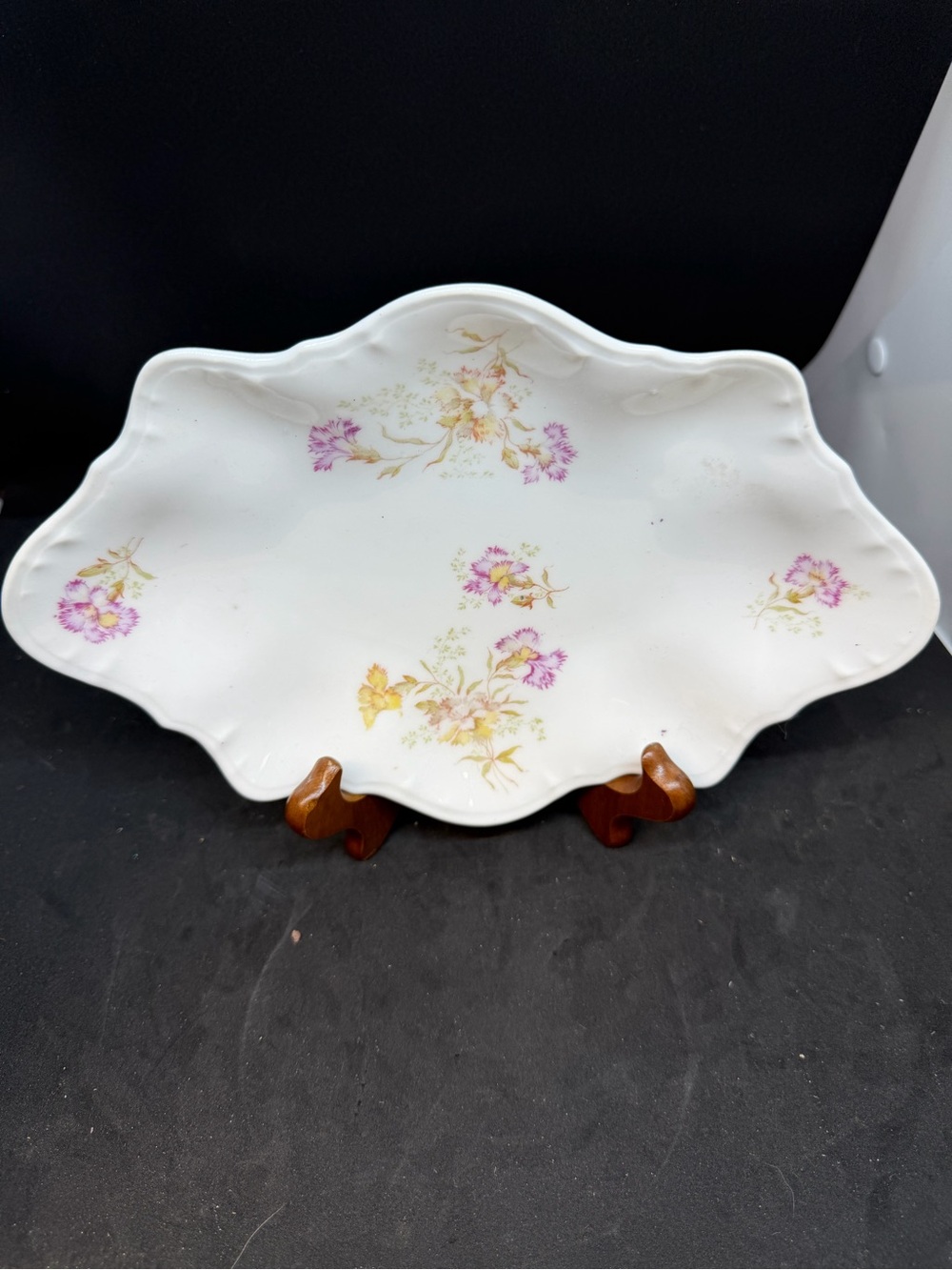 Porcelain Floral Serving Platter in White with Pink & Gold Motifs